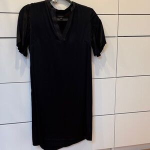 Ann Taylor Black V-Neck Short Dress with Trimmed Neckline